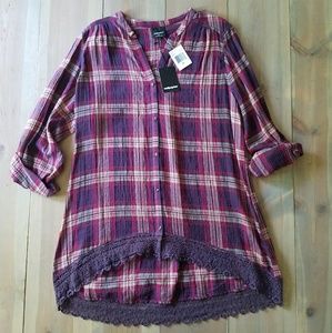 Wallpapher Roll Sleeve Plaid Shirt